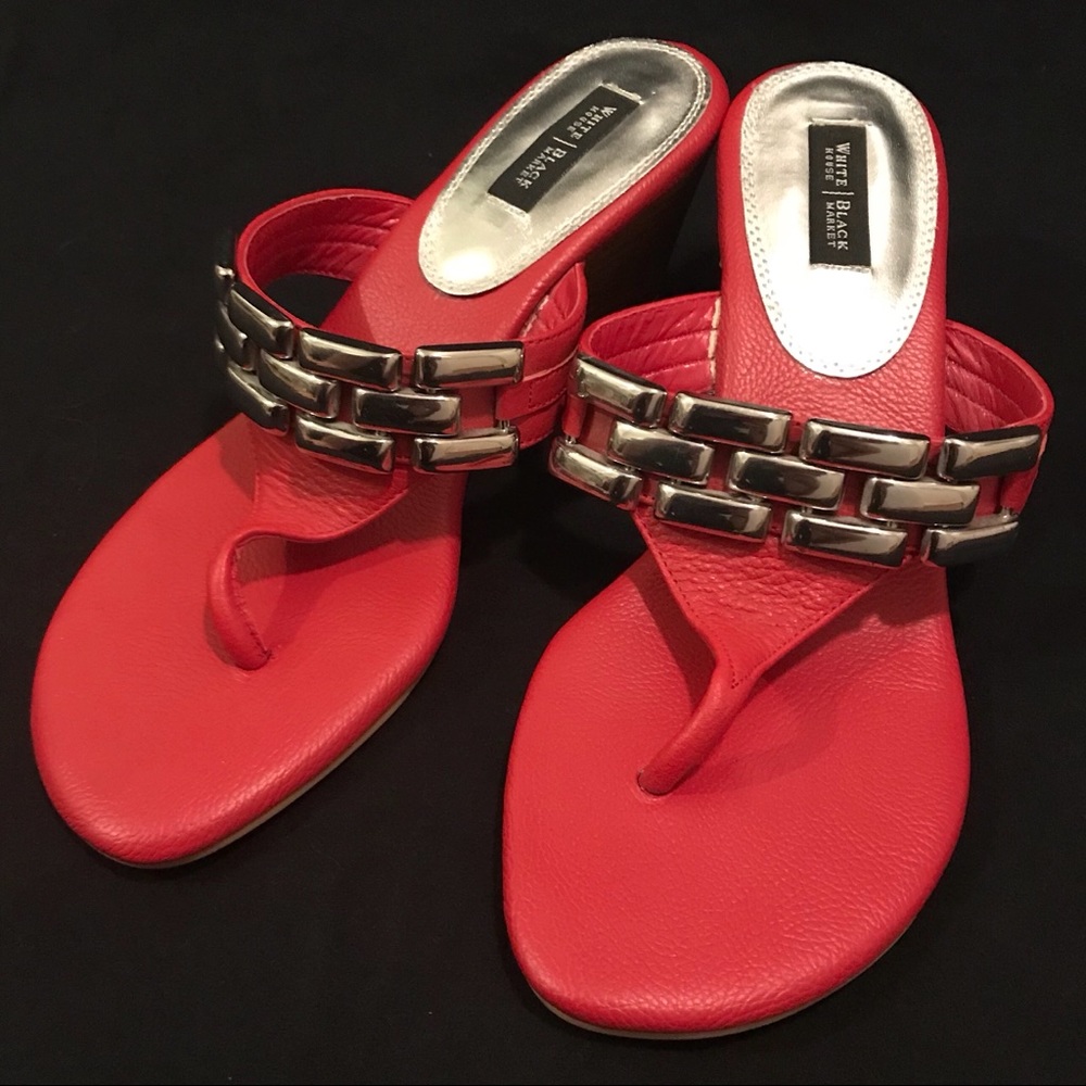 NWOT WHBM leather wedge thong sandal with studs